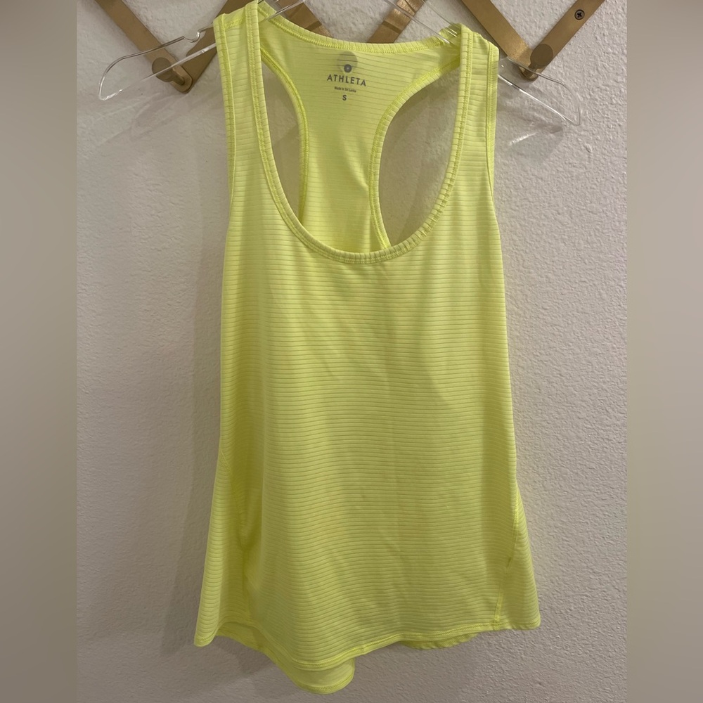 Athleta Shadow Stripe Chi Tank Highlighter Yellow Size Small